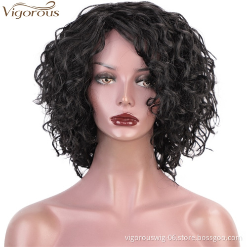 Vigorous Wholesale Price Human Hair Wigs Afro Curly Wigs For White Women 12 Inches Side Part Short Black Hair Wig